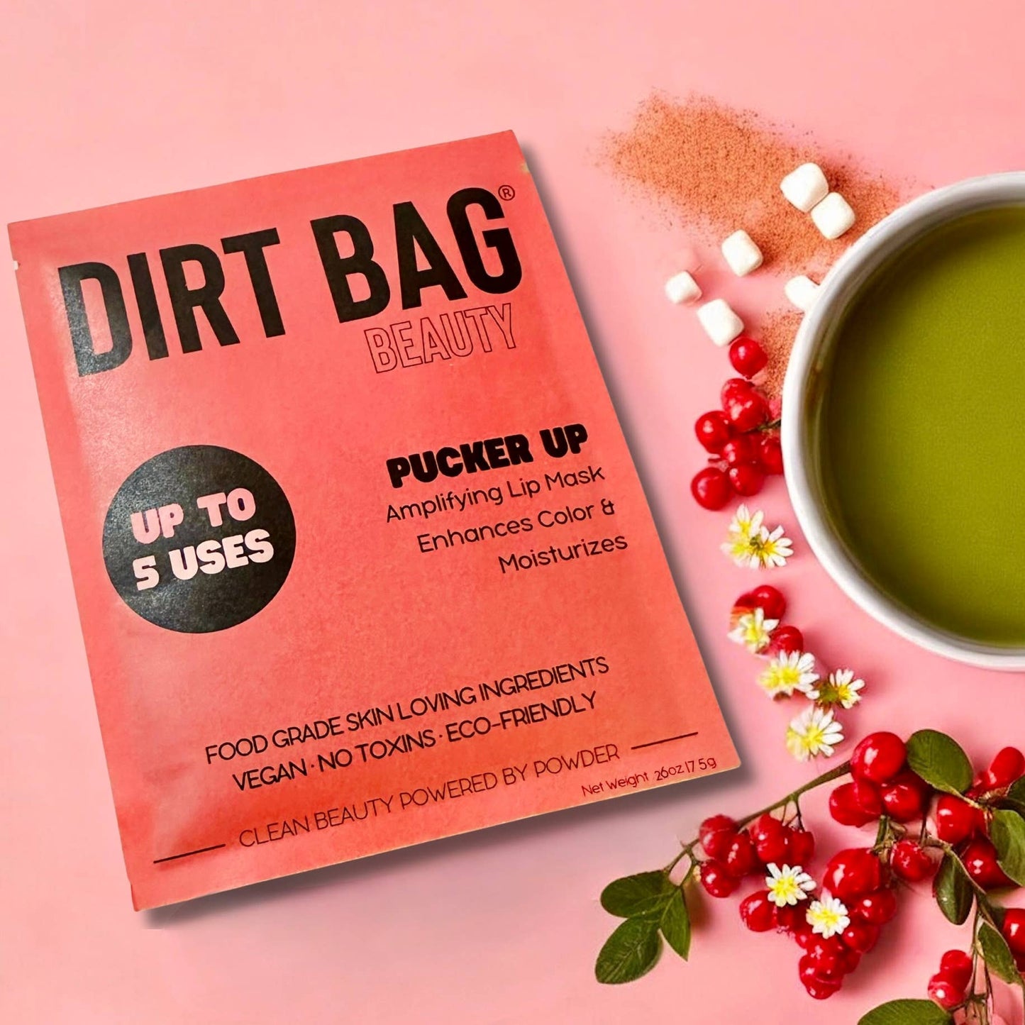 Dirt Bag Beauty - Organic Vegan Powder Lip Mask-Enhances Color, Moisturizes