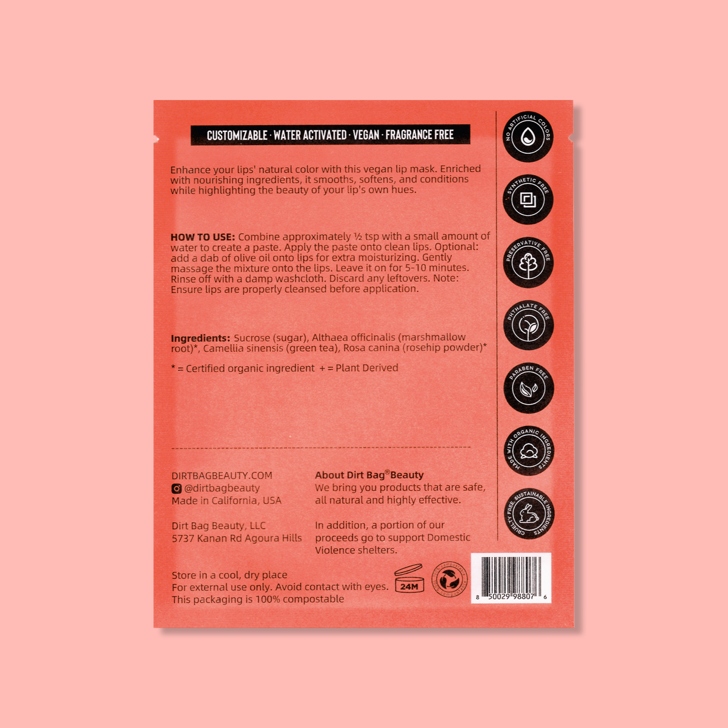 Dirt Bag Beauty - Organic Vegan Powder Lip Mask-Enhances Color, Moisturizes