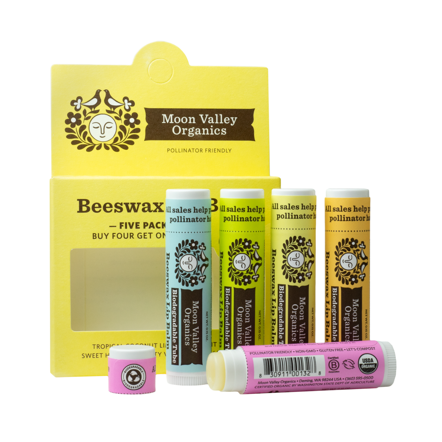Moon Valley Organics - 5 Pack Beeswax Lip Balm