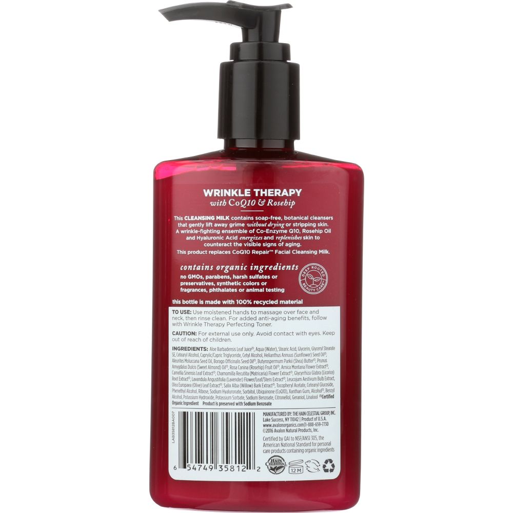 AVALON ORGANICS: Wrinkle Therapy Cleansing Milk with CoQ10 & Rosehip, 8.5 oz