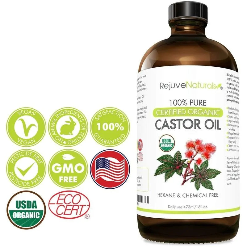 USDA Certified Organic Castor Oil - 16oz Glass Bottle